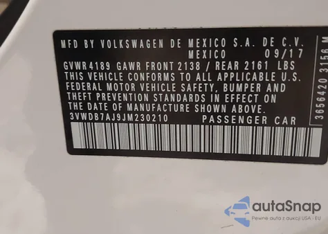 2018 Volkswagen Jetta 1.4T Se/1.4T Wolfsburg Edition from USA, damaged, VIN 3VWDB7AJ9JM230210